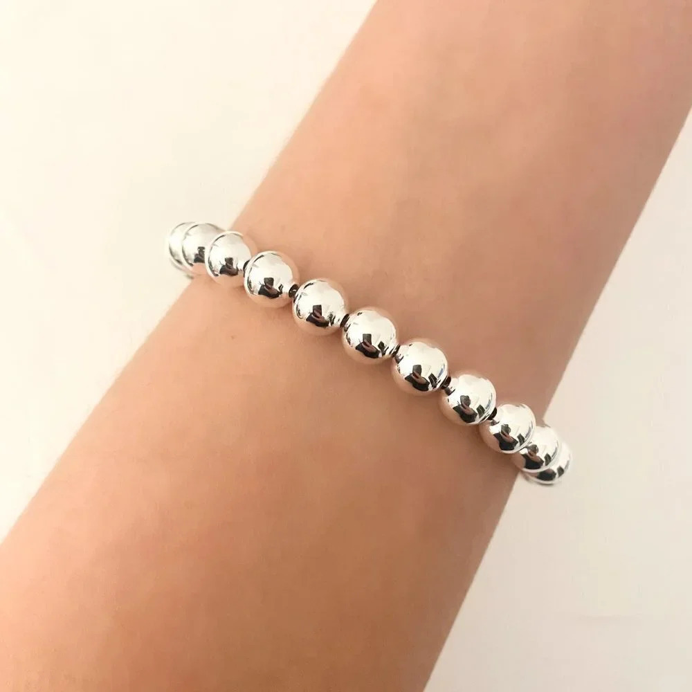 Sterling Silver Beaded Stretch Bracelet - Silver